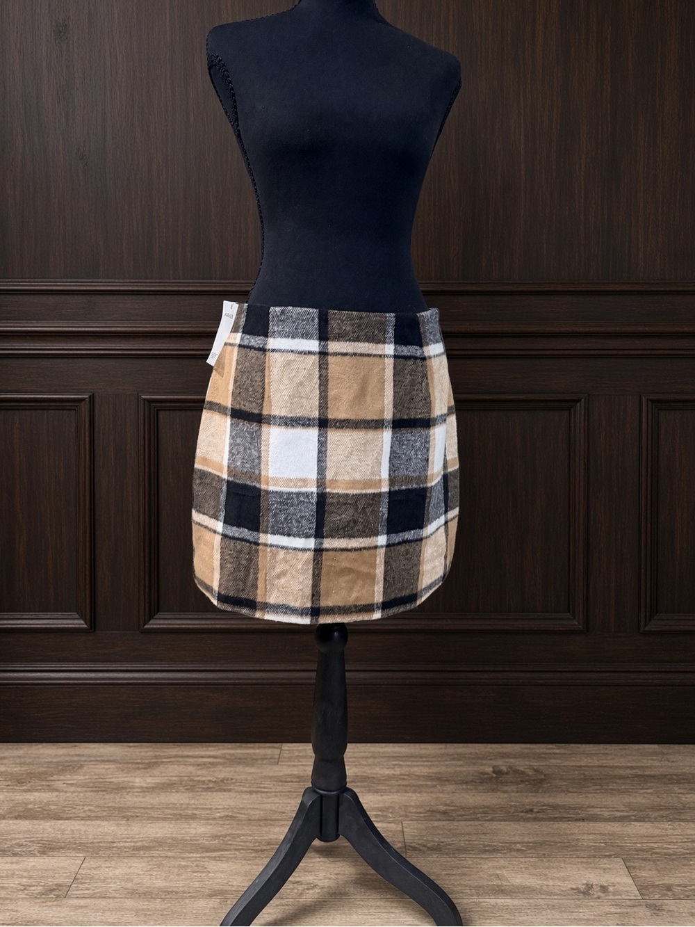 AURUZA Plaid Mini Skirt Size M | Tan Black